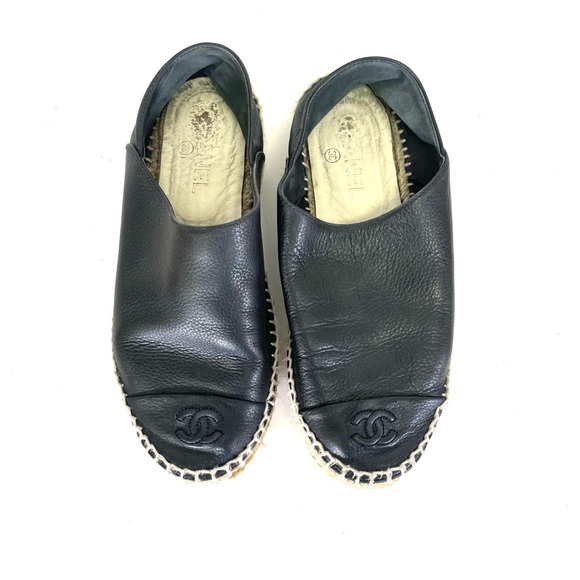 Chanel Black Leather Cap Toe Espadrilles size 39 - Picture 8 of 10